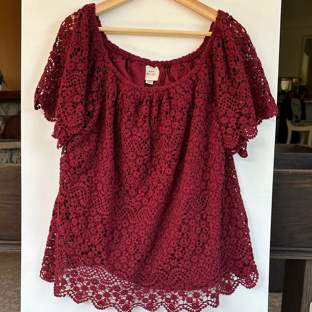 Rose Knox Brand Burgundy Lace Blouse 100% cotton